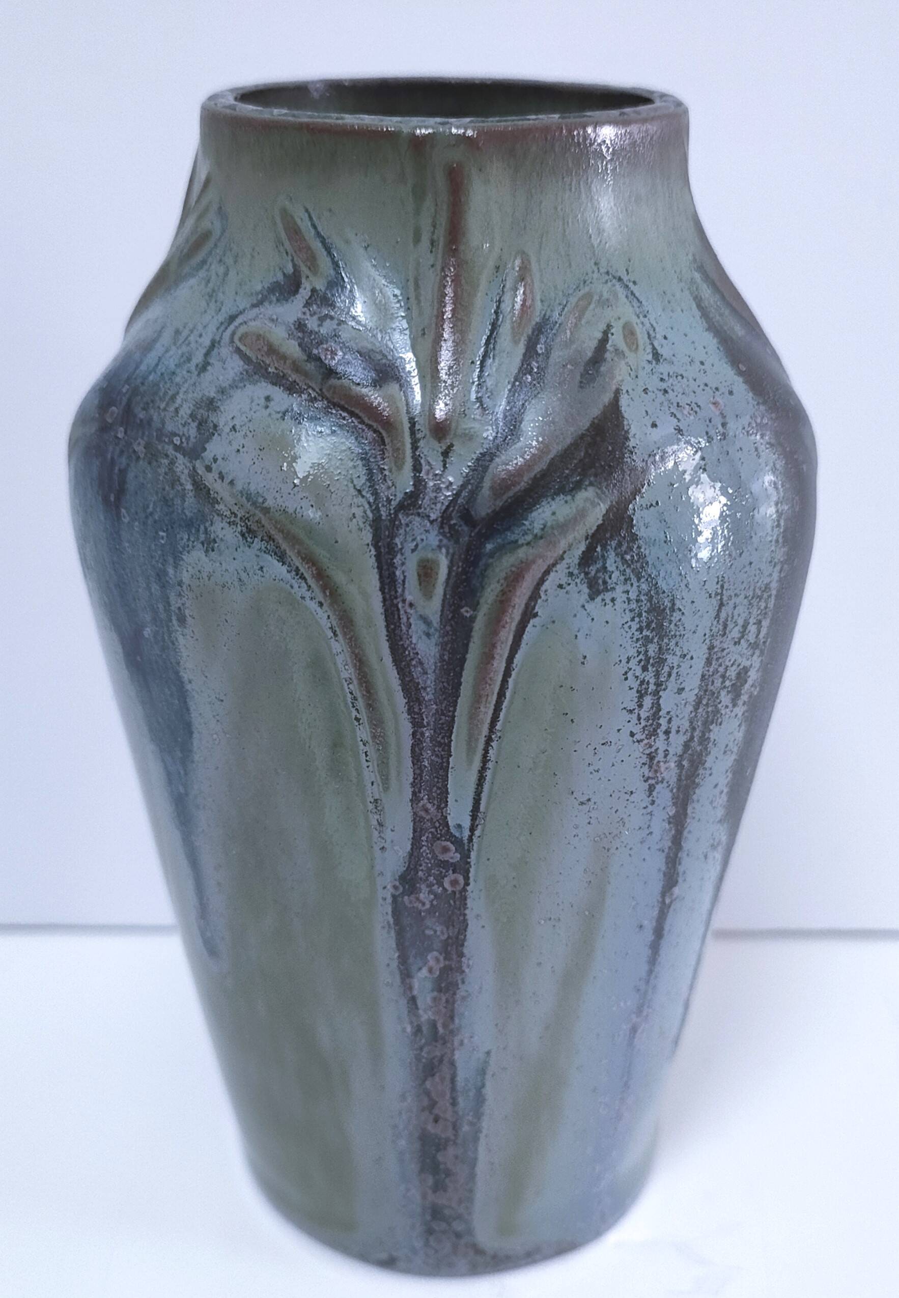 Denbac enameled stoneware vase signed 1930s