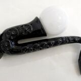 1980' Saxophone lamp in black earthenware & opaline globe