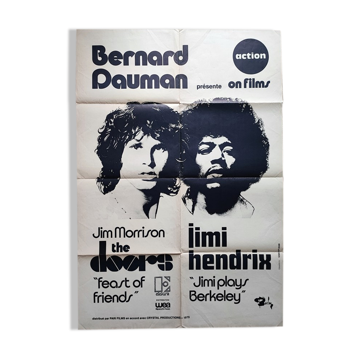 Affiche originale de 1975 Jim Morisson Jimi Hendrix