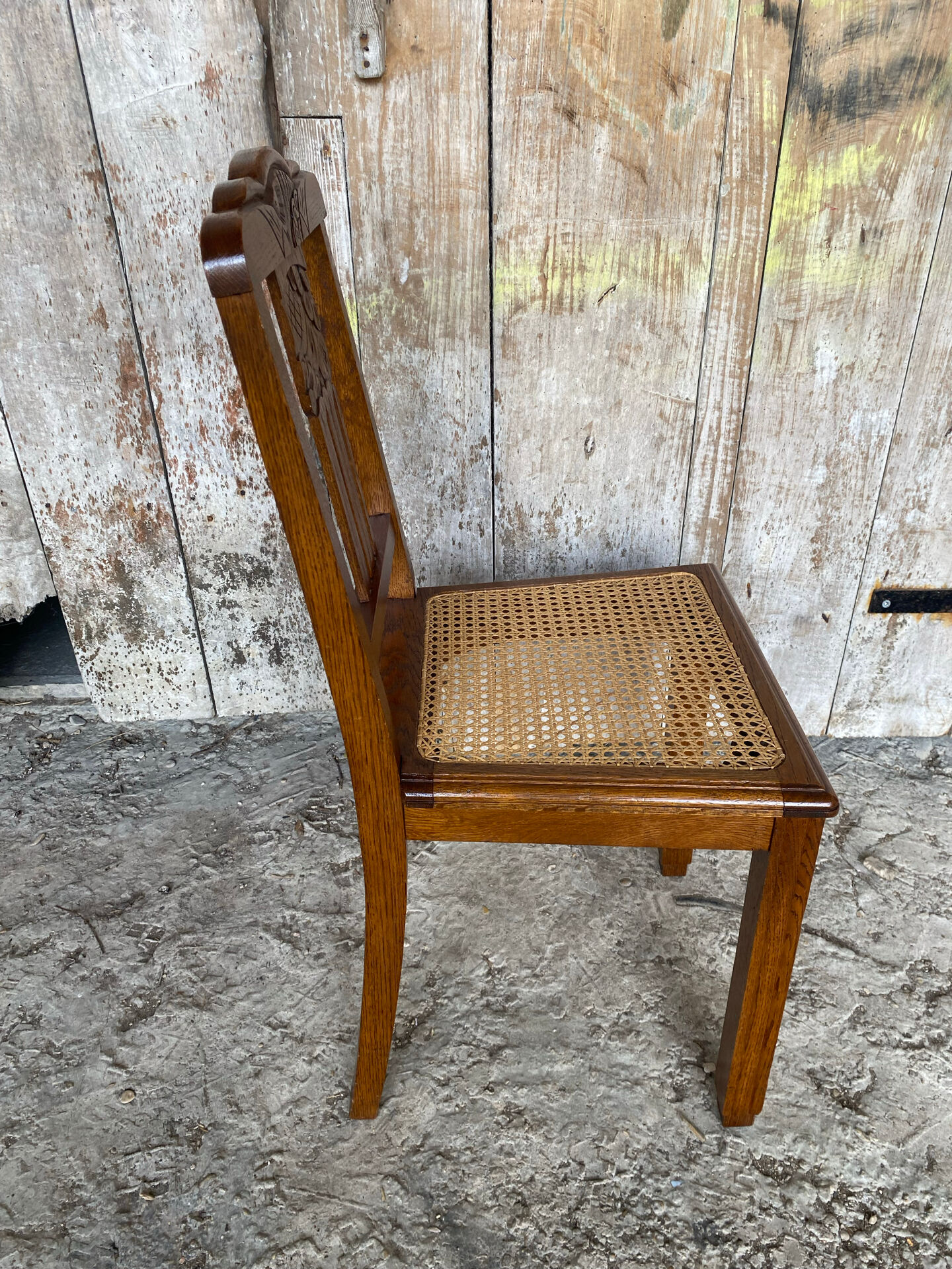 Vintage Art Deco Chair Wood & Cane Seat #E088