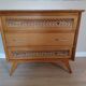 Commode bois et rotin vintage années 50