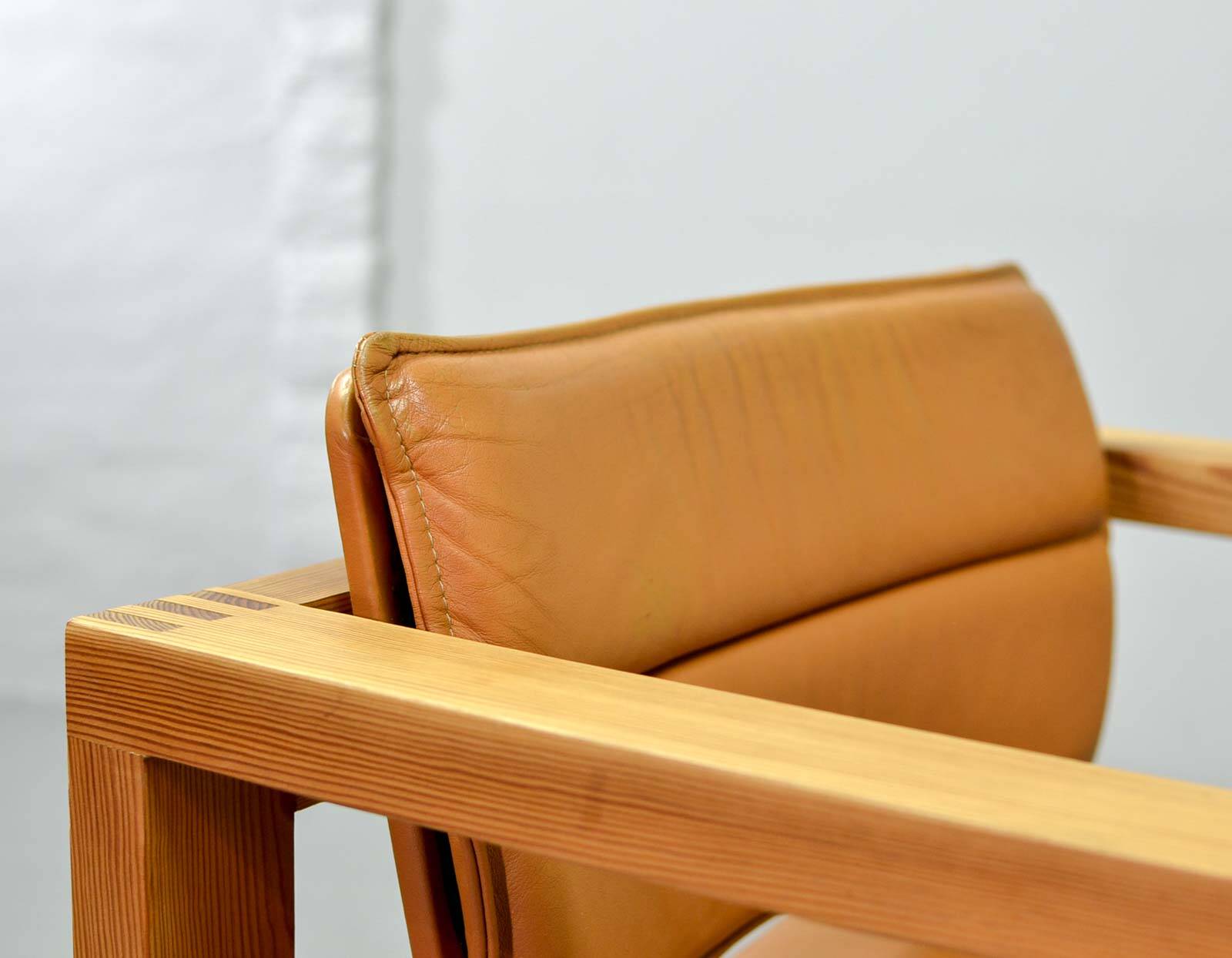 Ate van Apeldoorn Dutch Design Cognac Leather Cubic Pinewood Side Chair 70s