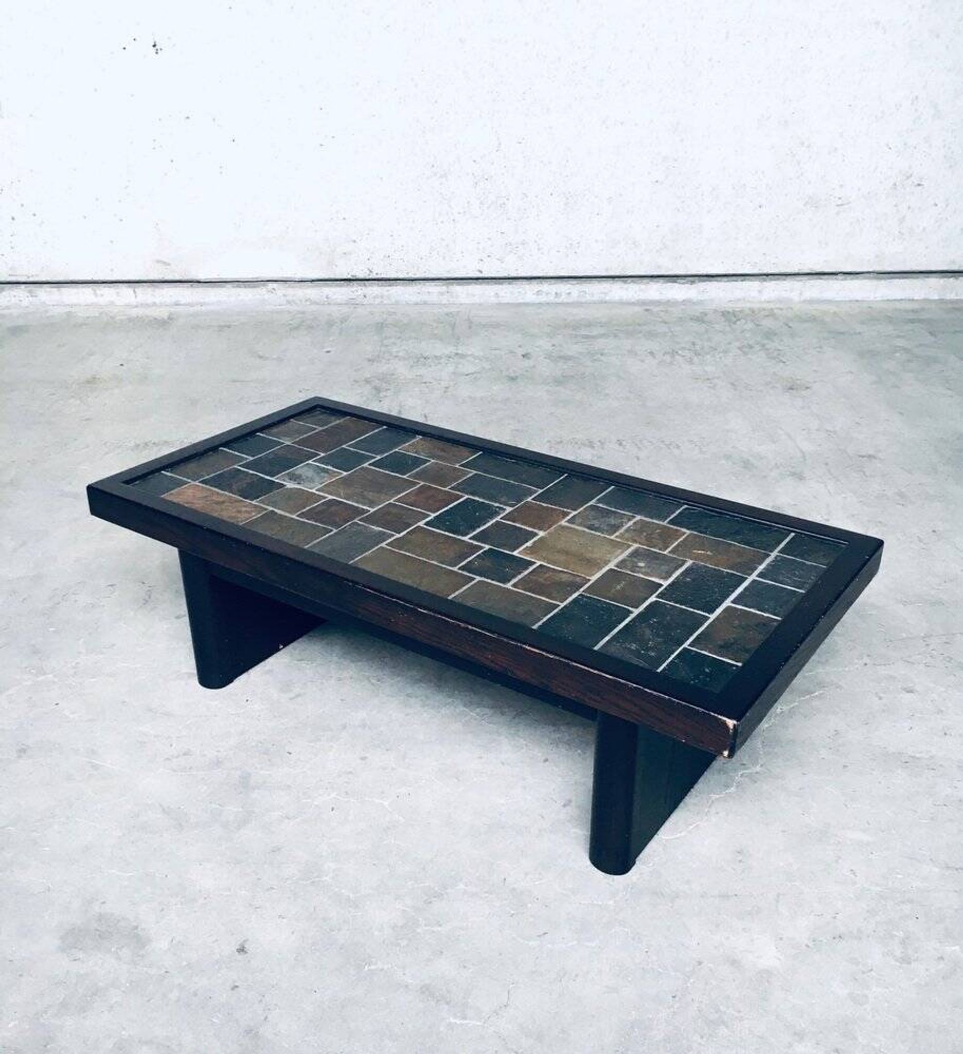 Brutalist Style Slate Tile Inlay Coffee Table, Belgium, 1970s