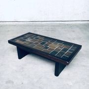 Brutalist Style Slate Tile Inlay Coffee Table, Belgium, 1970s
