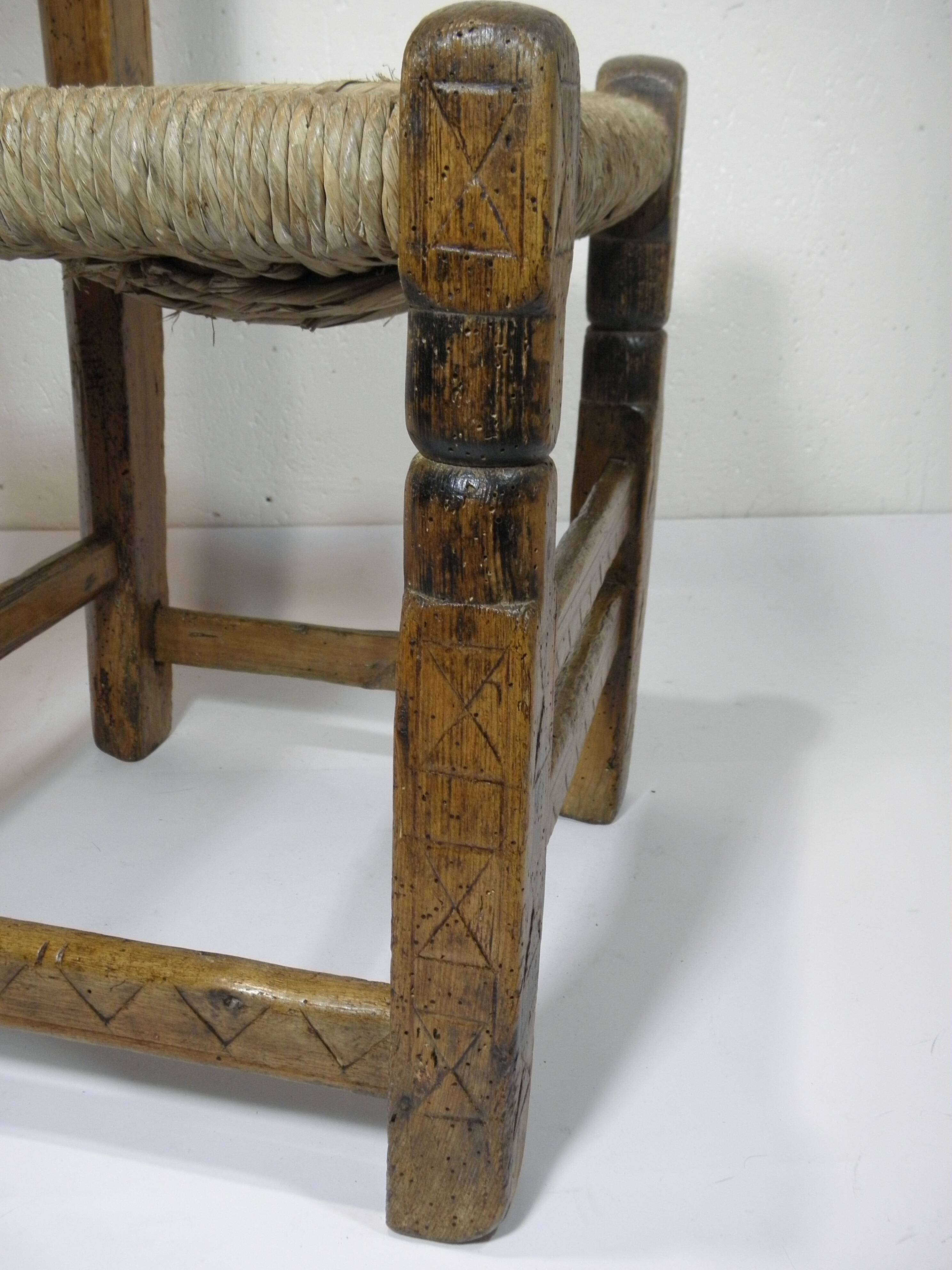 Antique wooden and straw chair, Folk Art - Spain