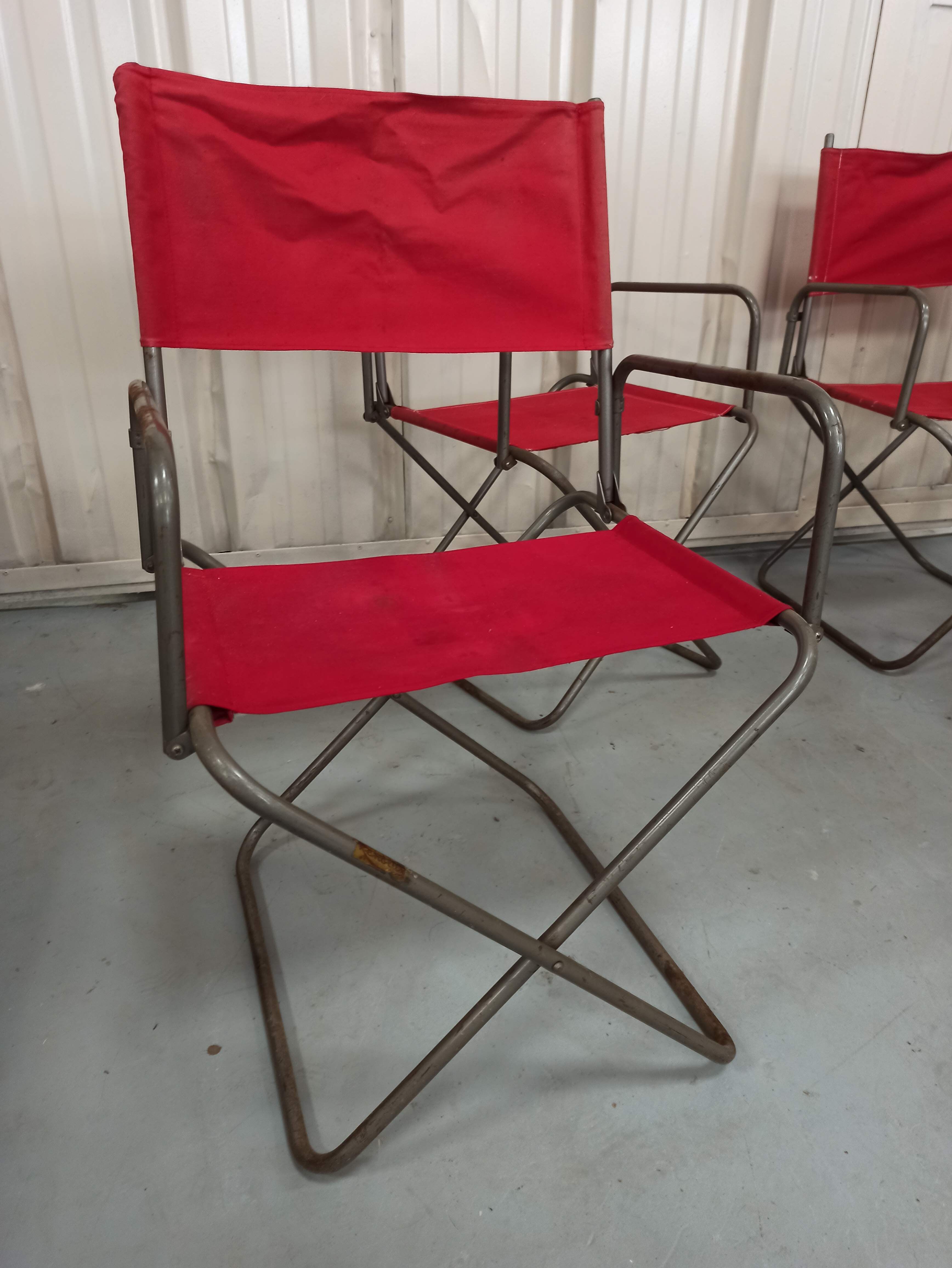 Lot 4 Renolux camping armchairs folding iron and red fabric