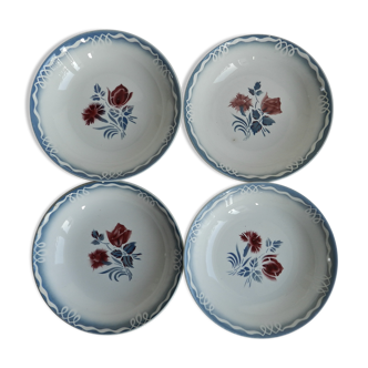 Set of 4 soup plates Digoin-Sarreguemines model Marinette and Juliet