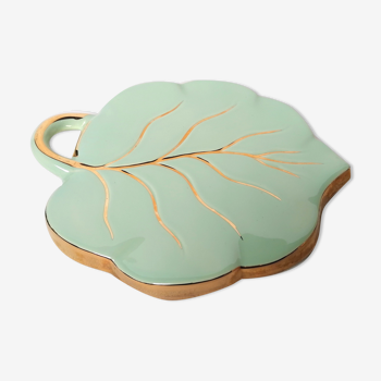 Celadon green leaf trivety and gilding