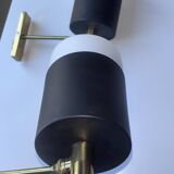 Pair of vintage arlus wall lights – black metal, brass, opaline glass & wood –