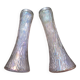 Pair of iridescent glass vases with relief decoration reminiscent of plant motifs.