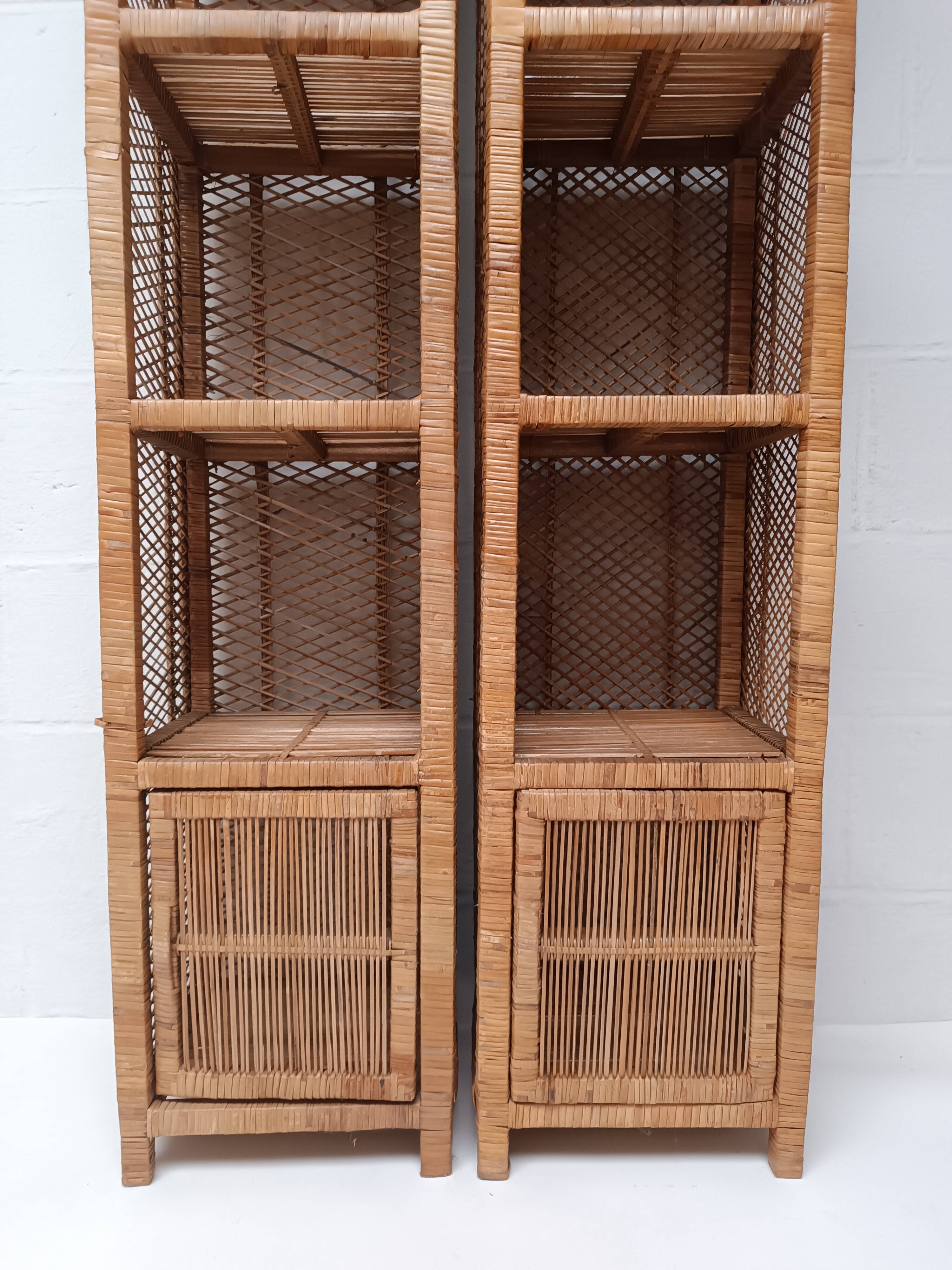 Pair of slim rattan shelves