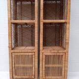Pair of slim rattan shelves
