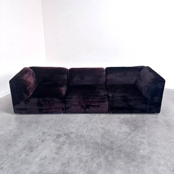 Dark aubergine velvet modular sofa, 1970s