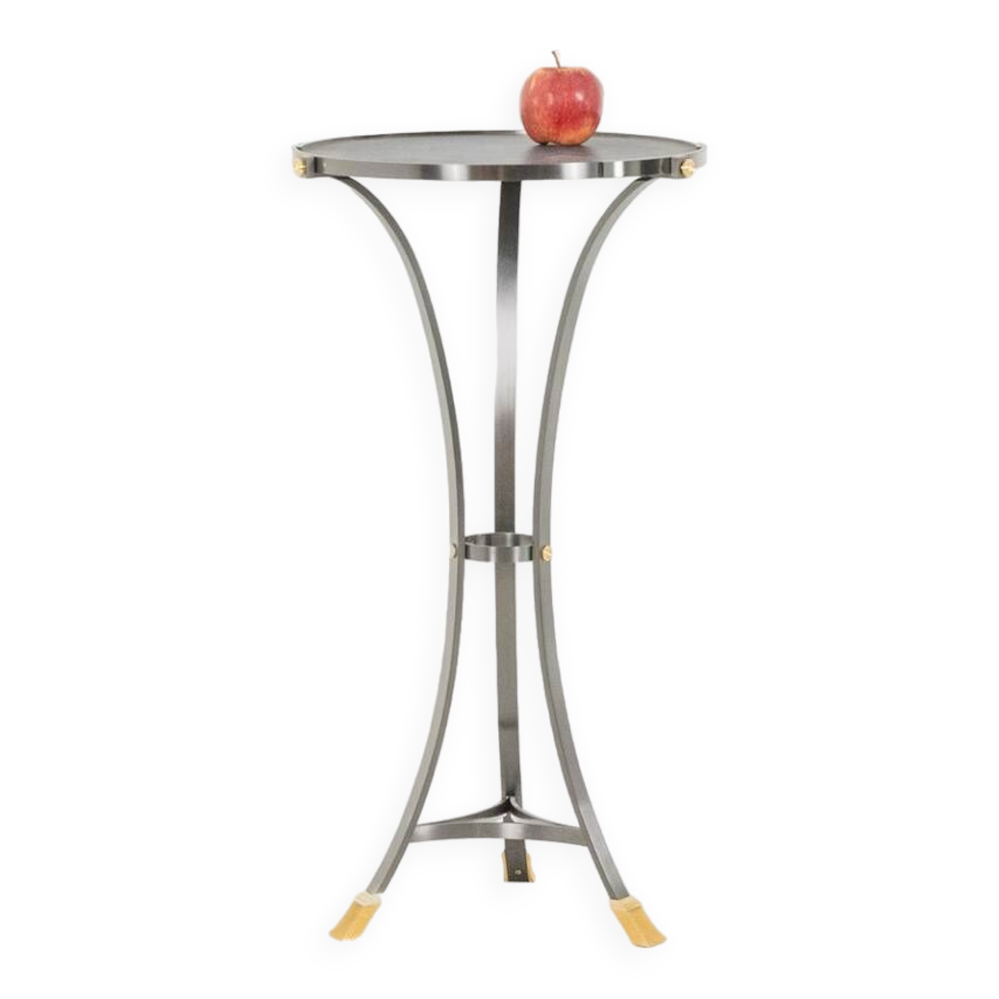 “Canabas” pedestal table in patinated leather, steel, and gilded brass. Contemporary. LS59502209H