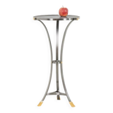 “Canabas” pedestal table in patinated leather, steel, and gilded brass. Contemporary. LS59502209H