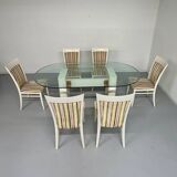 Table and 6 thonet designer chairs with crackled lacquer finish, 1980s vintage