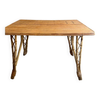 Table haute en rotin et bambou, pieds amovibles