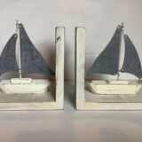 Pair of metal and wood sailboat bookends