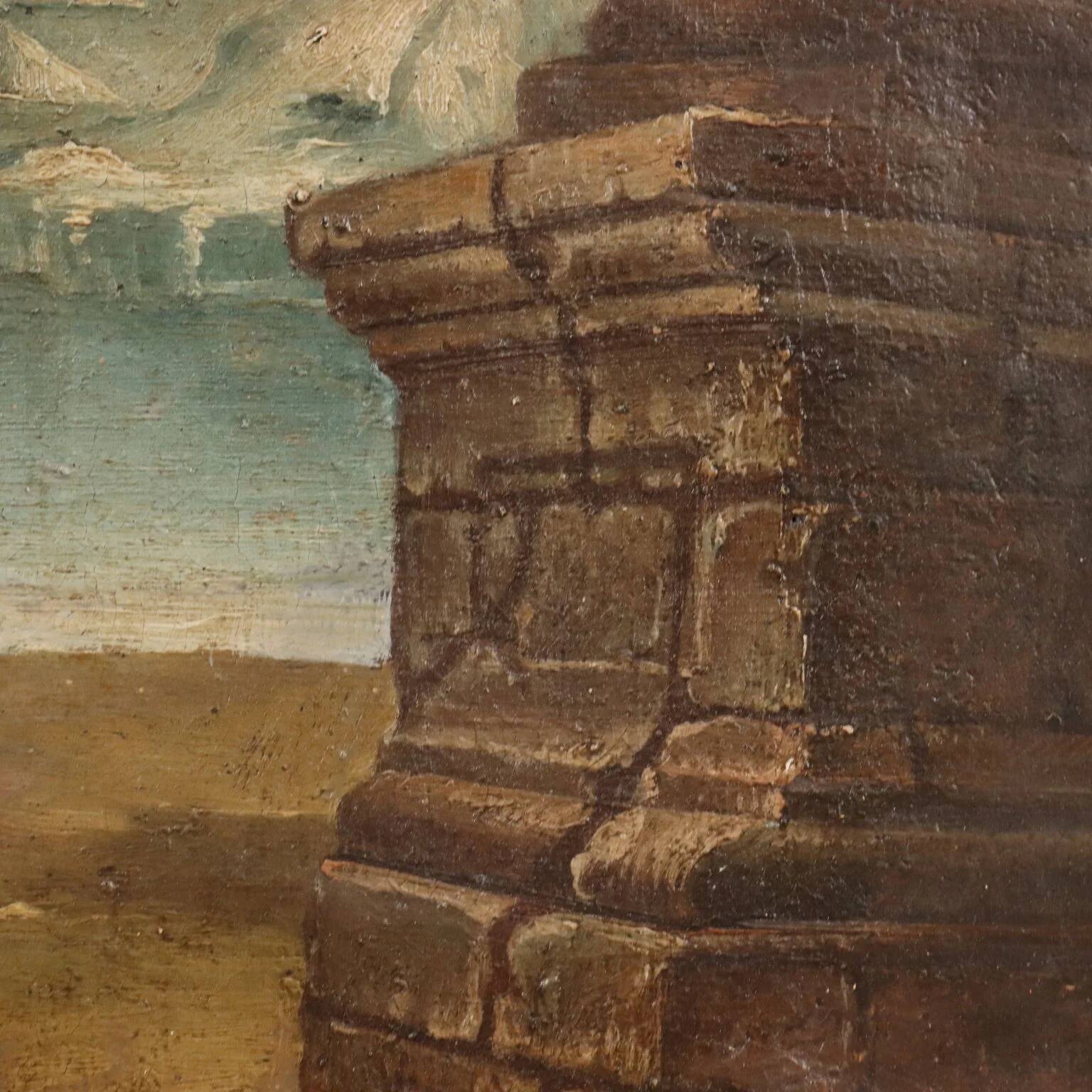 Ancient painting "Architectural Folly" in oil on canvas, 18th century.