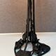 Contemporary mushroom lamp, wrought iron base and shaded orange glass shell