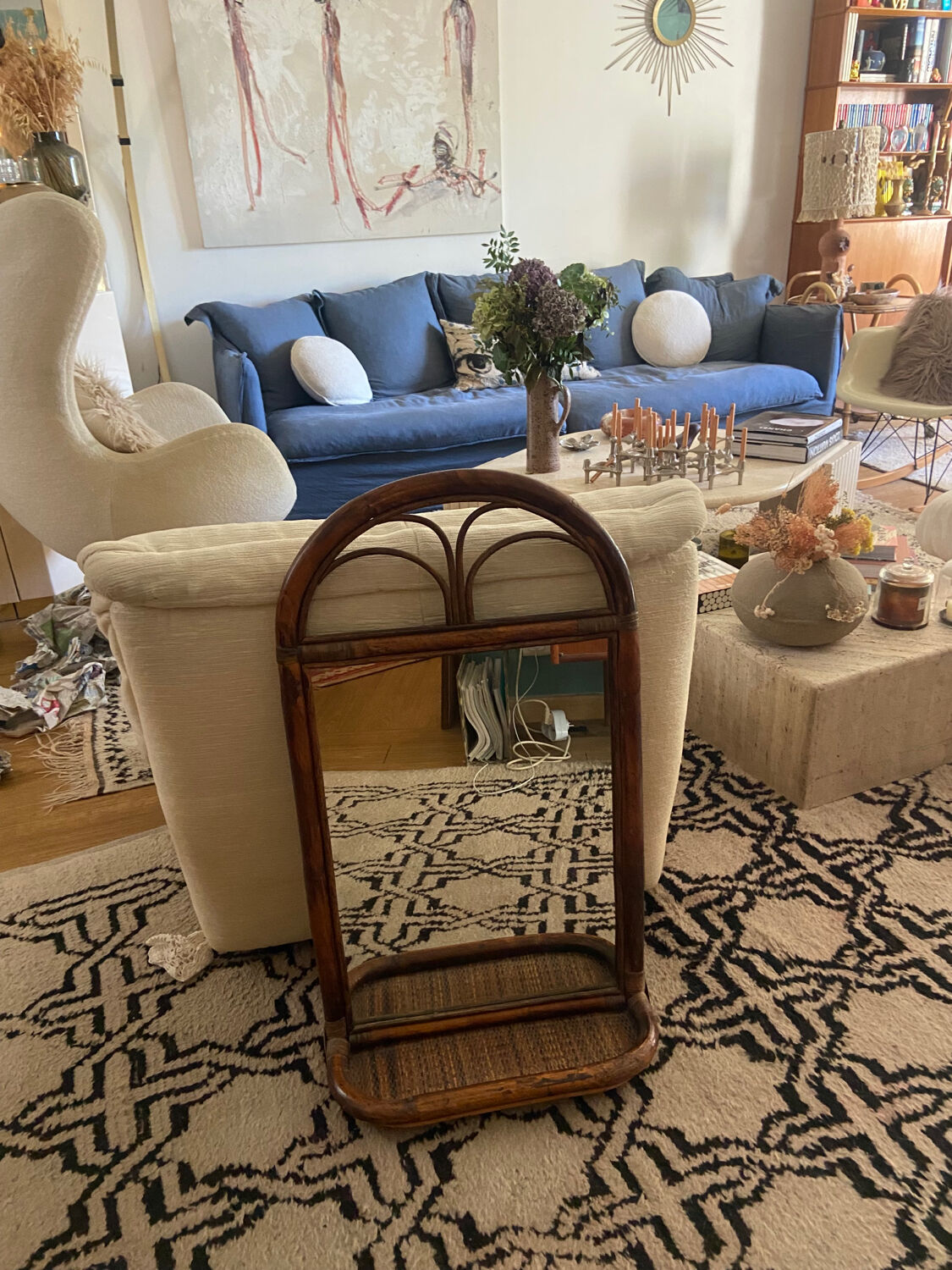 Miroir en rotin vintage