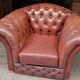 Authentic Vintage Chesterfield Armchair in Burgundy Leather
