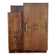 Asymmetrical wardrobe, Art Deco, 1930s walnut burl, wardrobe, shelves, drawers