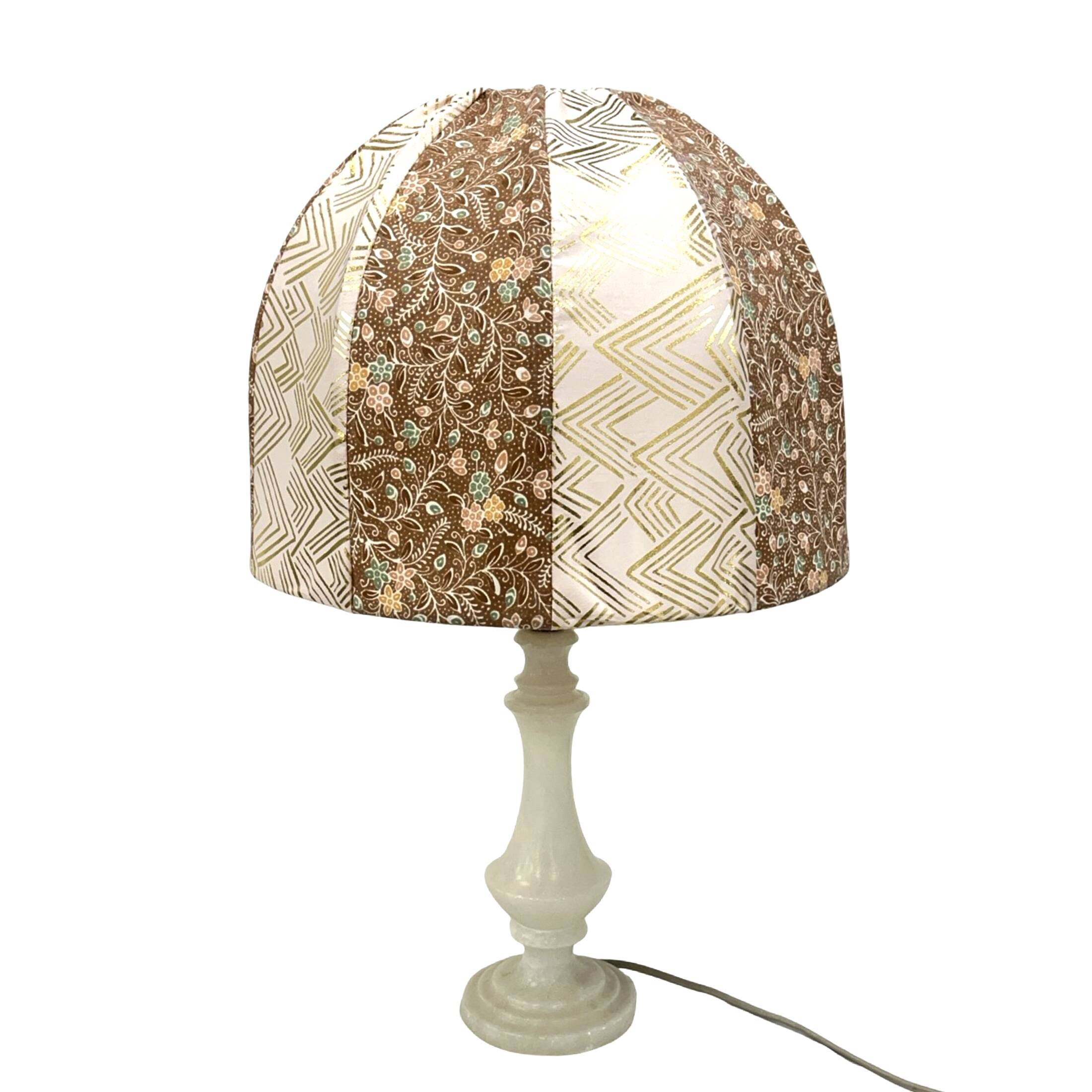 Italian vintage alabaster/onyx table lamp, hand-sewn shade, 1960s.