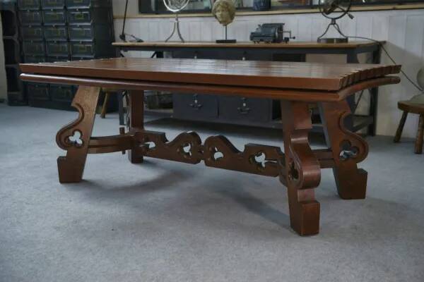 Rustic oak table with ceramic inlays by a student of Joseph Savina 1950s