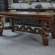 Rustic oak table with ceramic inlays by a student of Joseph Savina 1950s
