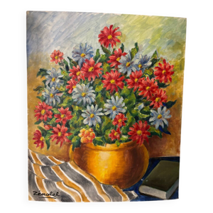 Bouquet de fleurs signé