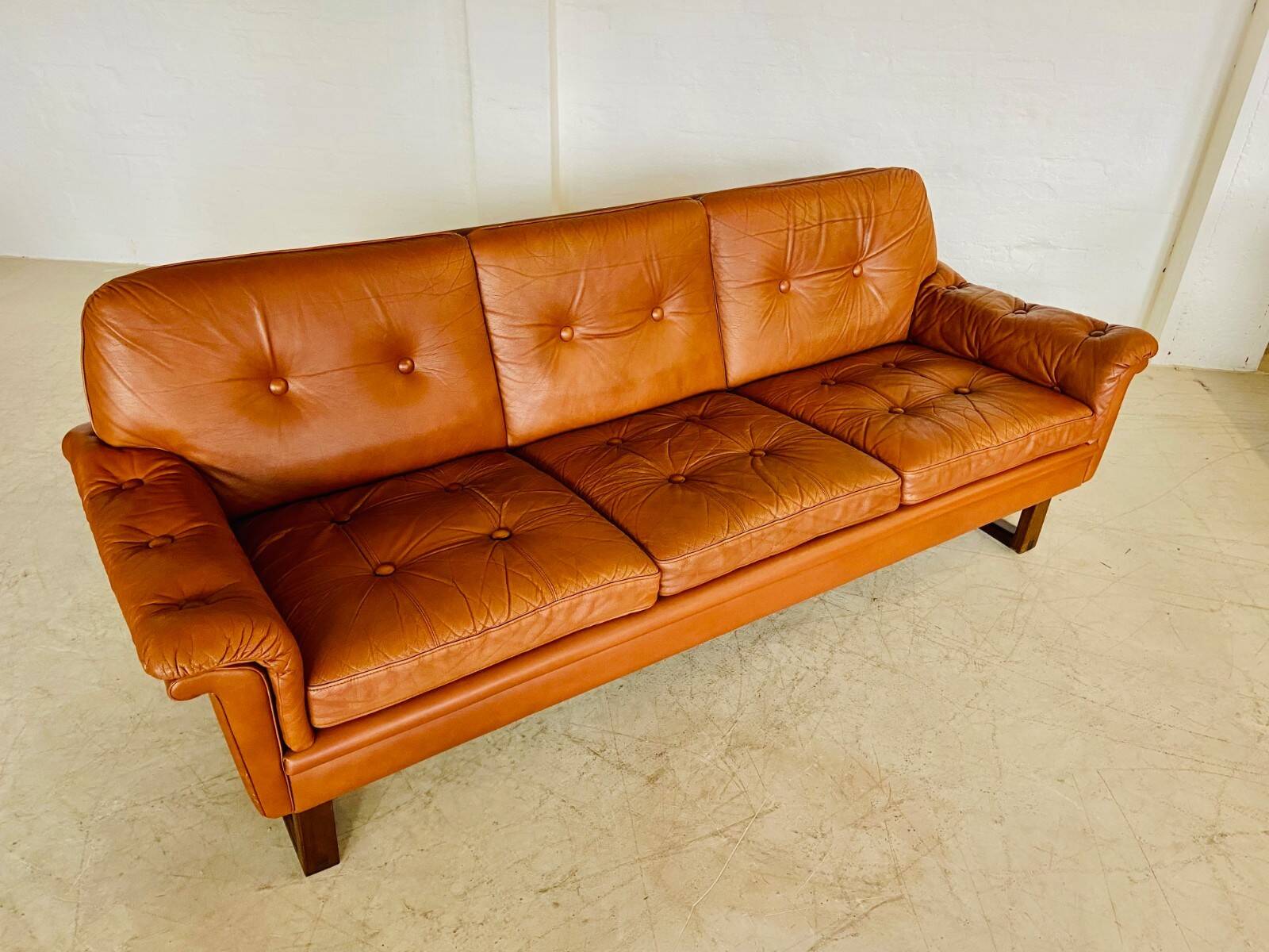 Vintage Danish Svend Skipper 3 person sofa in cognac leather 1970s