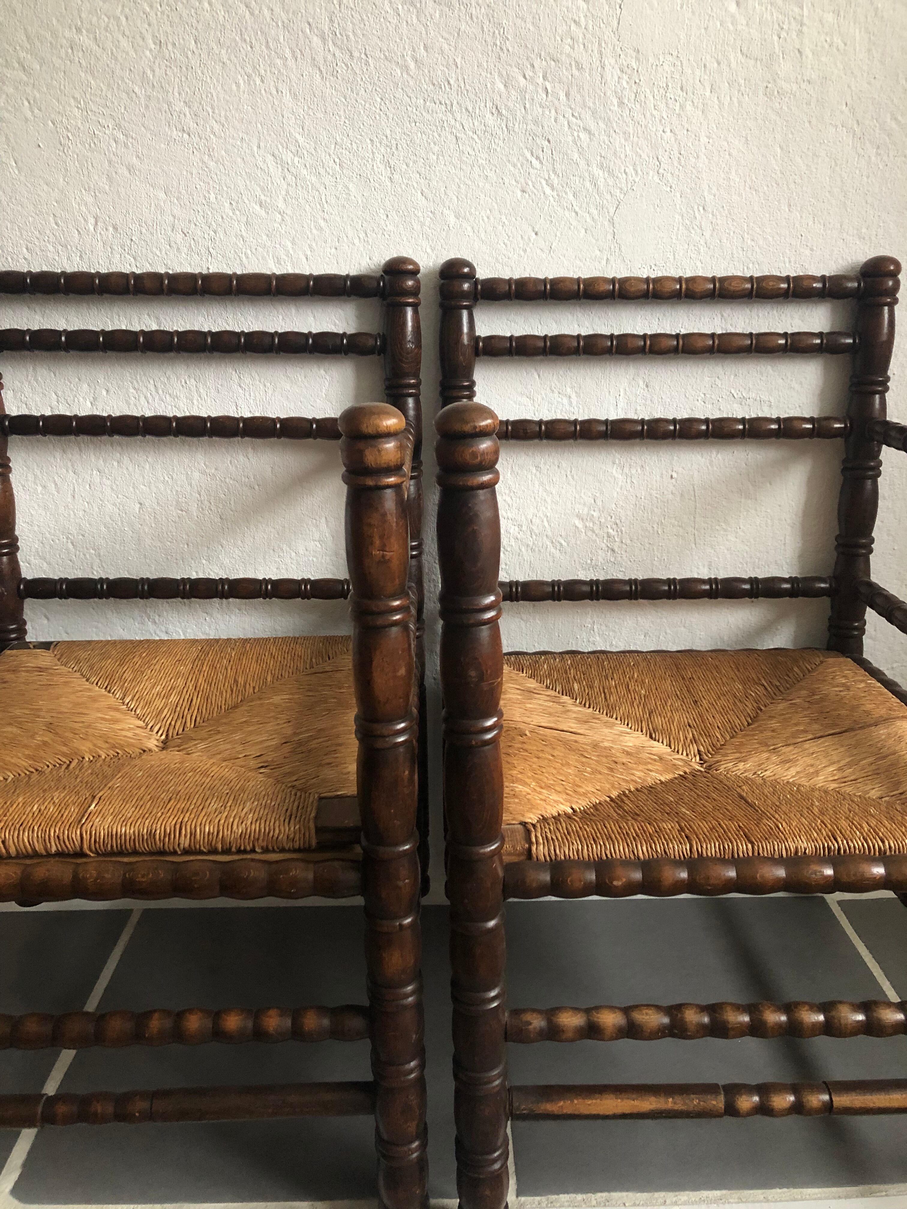 Paire de fauteuils anciens bois tourné