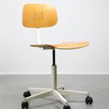 Vintage White & Wooden Swivel Office Chair, 70s