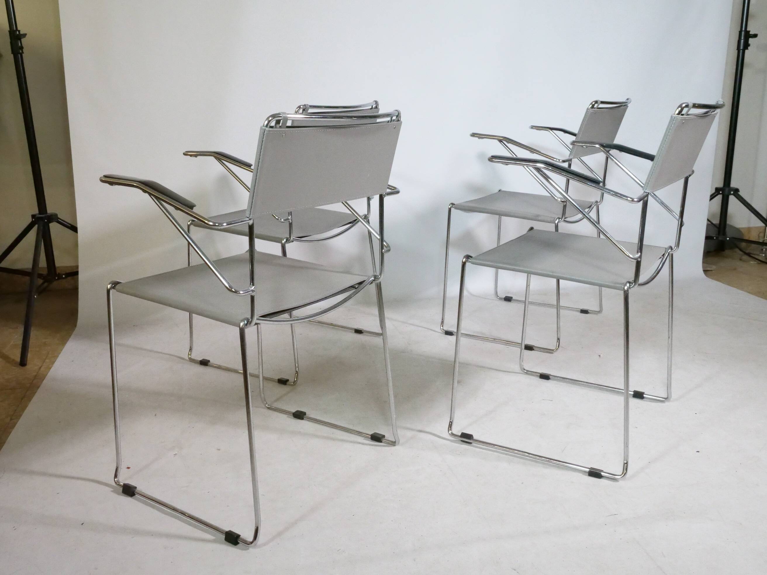 Mid-Century Design Chrome and Leather Chairs from Italy, Set of 4, 1970s