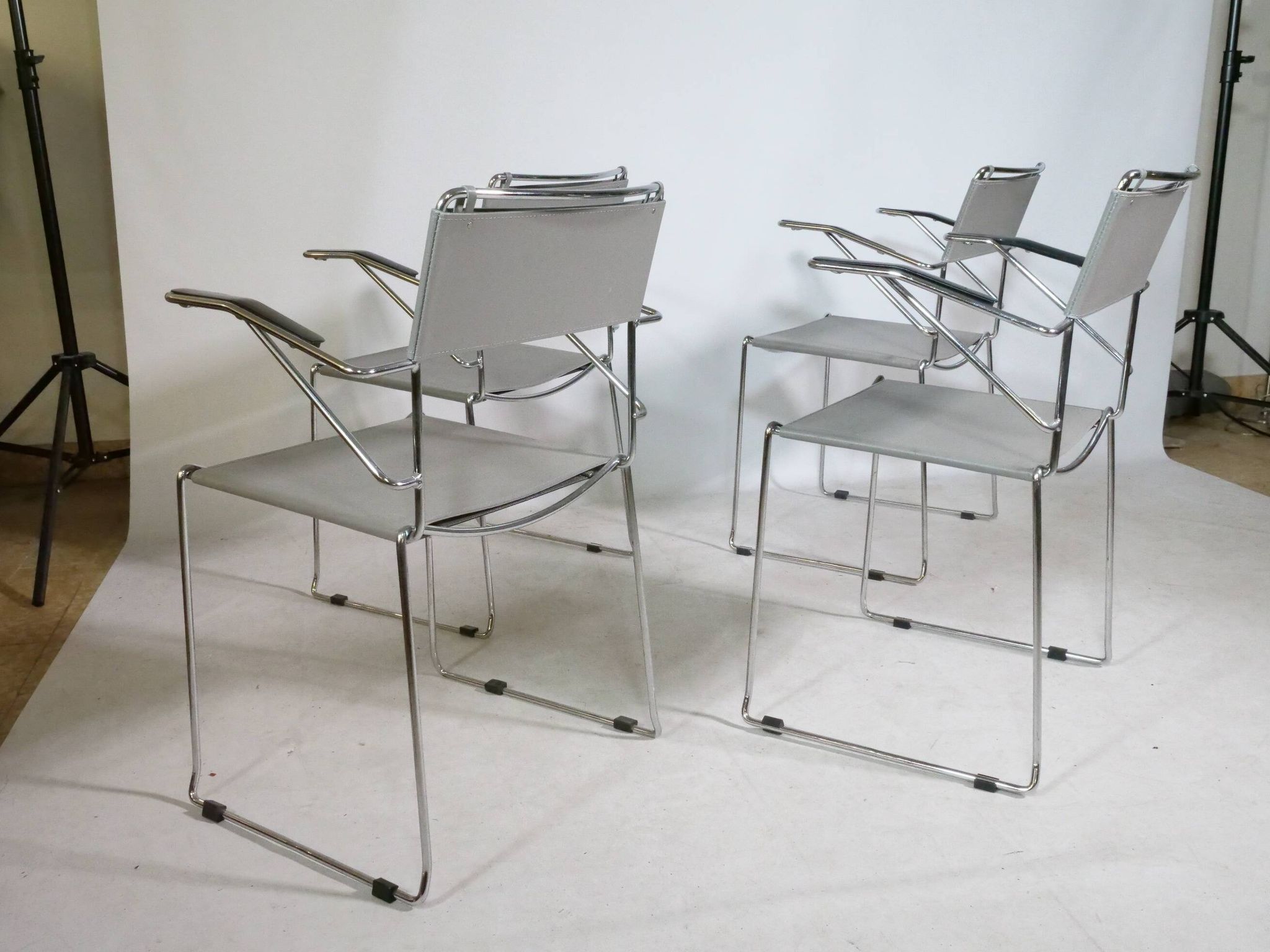 Mid-Century Design Chrome and Leather Chairs from Italy, Set of 4, 1970s
