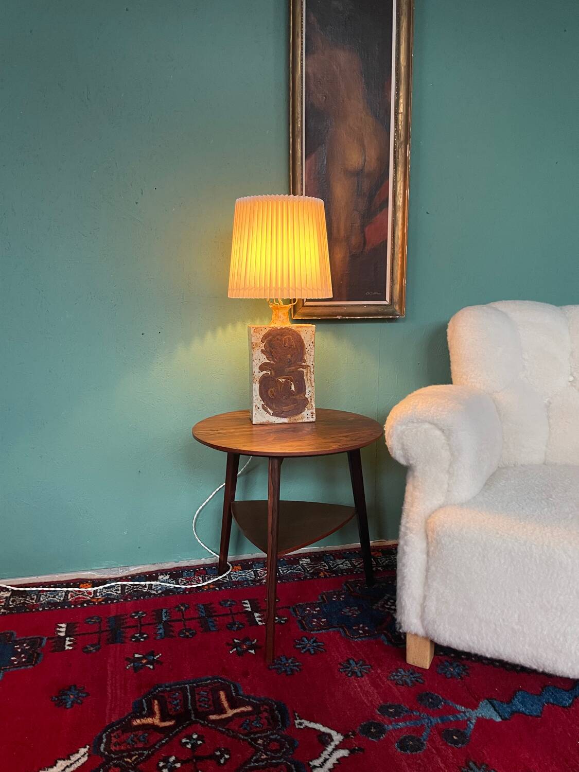 Danish Mid-Century Modern Pottery Table Lamp with Abstract Design 1975