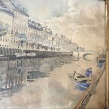 Old framed river watercolor 45.5 X 59