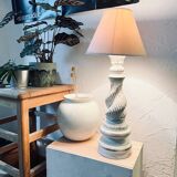 Pair of turned and bleached wood lamps