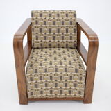 1930s art deco armchair in walnut and backhausen fabric,czechoslovakia