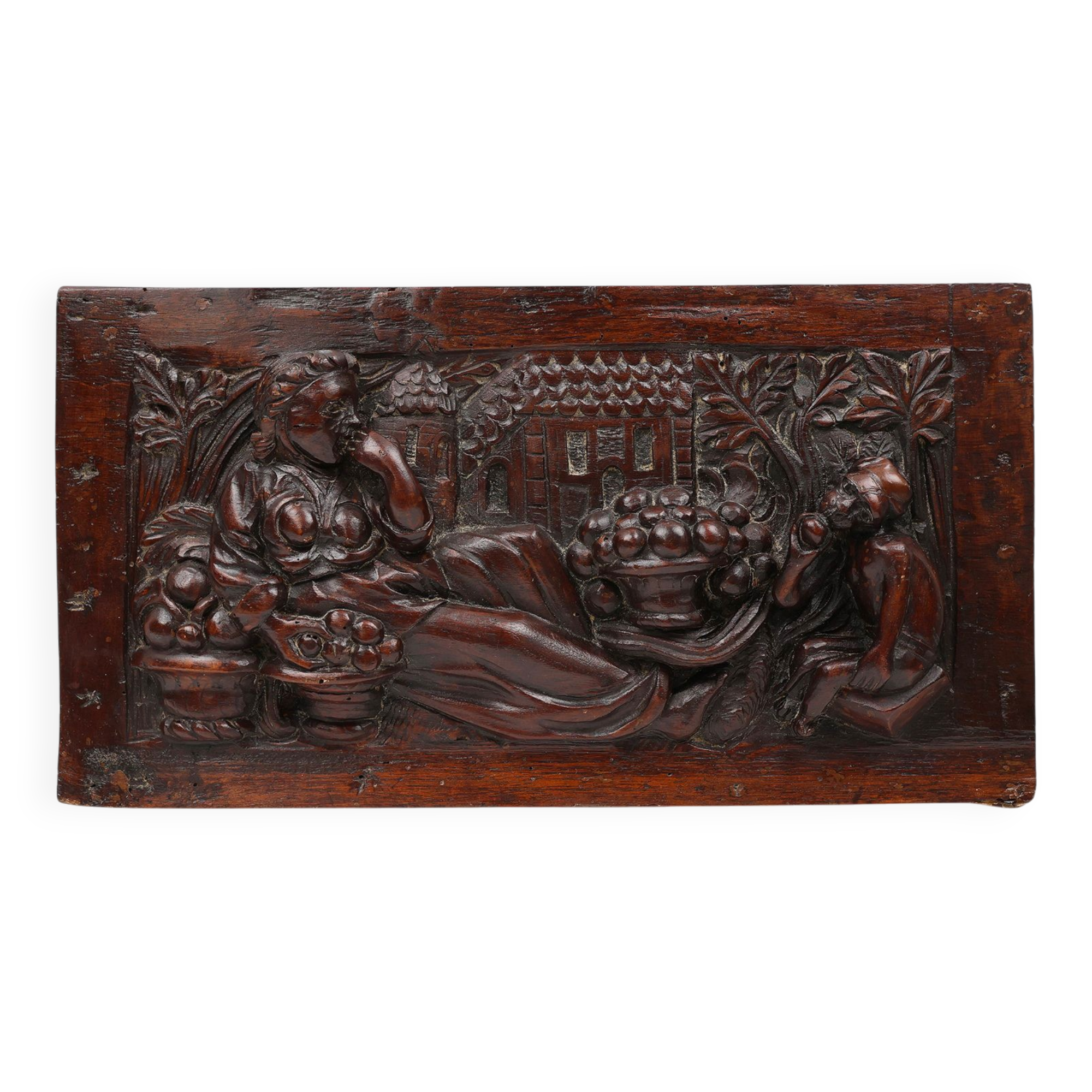 Gothic Hand Sculpted Panel in Oak, Belgium, 17th Century