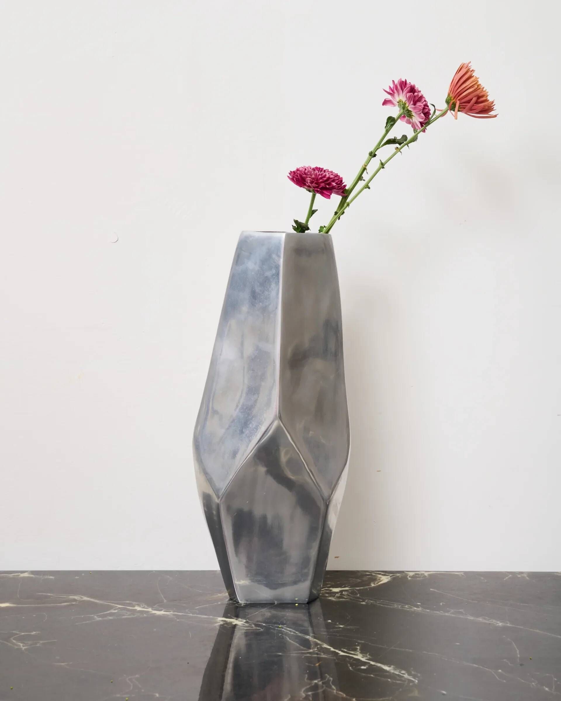 XXL "Facettes" vase in aluminium cast, 1970s