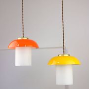 Mid-Century Glass and Brass Mushroom Pendant Lamps, Set of 3