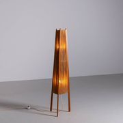 Temde tripod floor lamp in sisal and teak, Switzerland, 1960