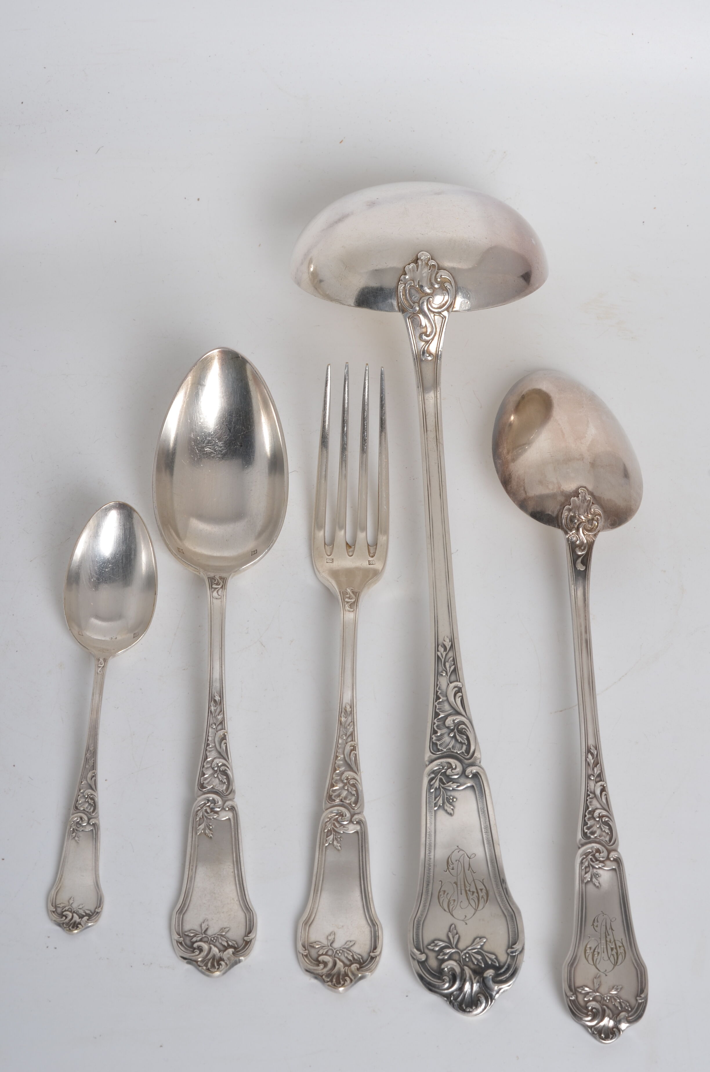 Silver metal housewife monogrammed aj