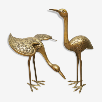 Set of 2 vintage brass crane birds sculpture XL