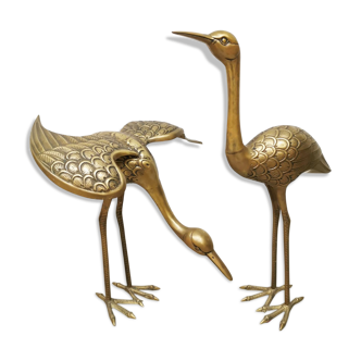 Set of 2 vintage brass crane birds sculpture XL