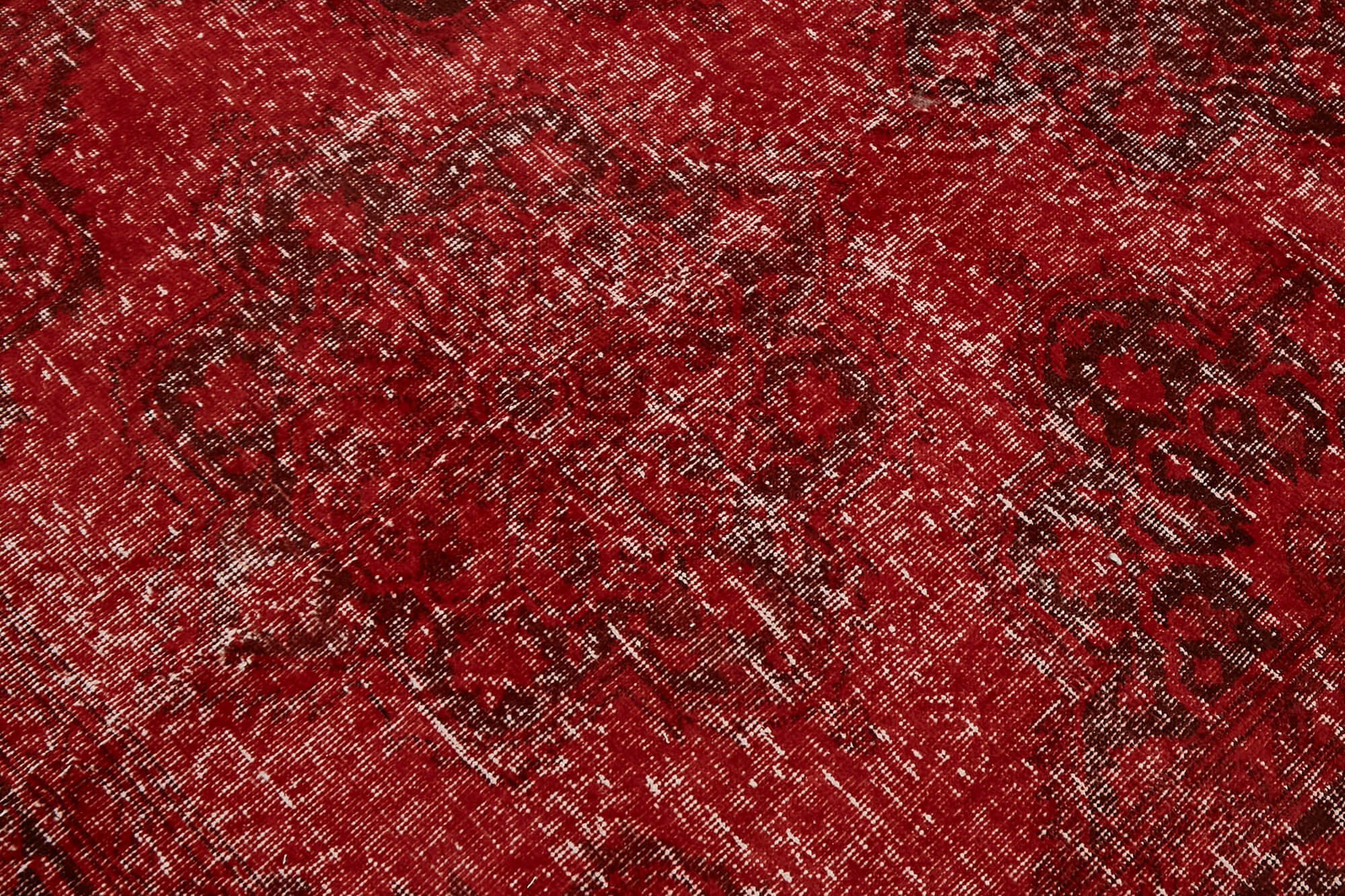 Hand-knotted persian overdyed 1970s 290 cm x 377 cm red wool carpet
