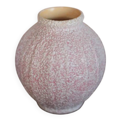 Vase boule émail crispé signé , vase rose Art déco, décoration intérieure, collection