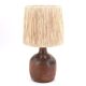 Lampe en grès avec cuisson bois, abat jour en raphia, années 60